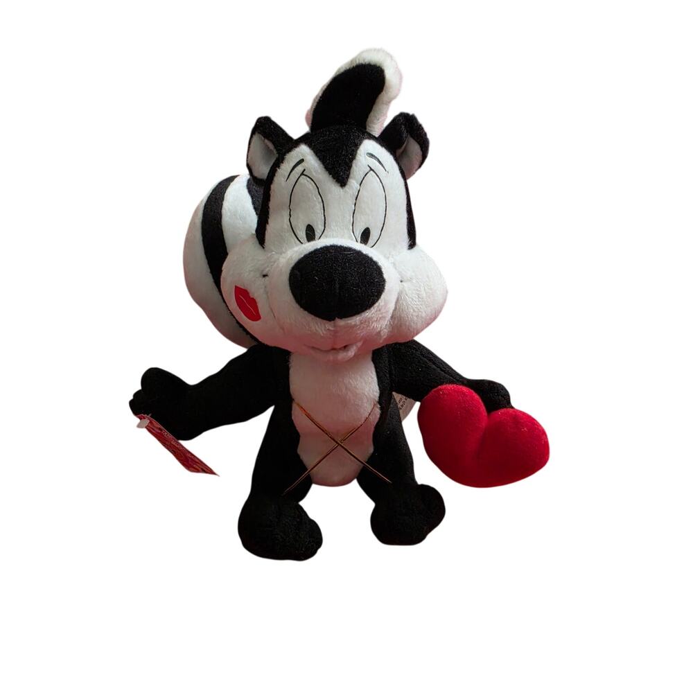 Looney Tunes Pepe Le Pew Valentine Plush Stuffed Skunk Holding Heart NWT